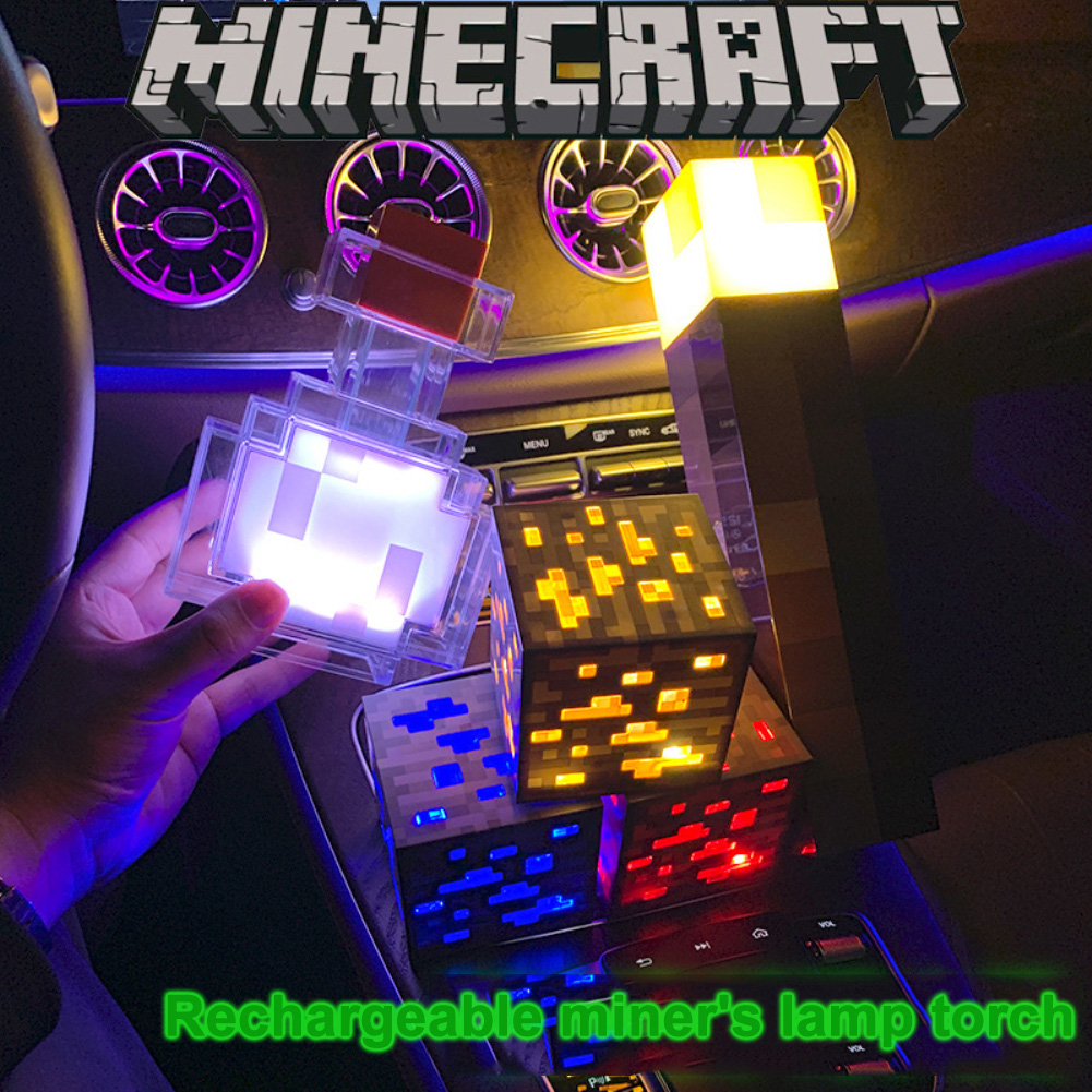 Libaby[Limited Sale] Minecraft Torch Game Surrounding Led Atmosphere Night Light Torch Ore Color Changing Bottle