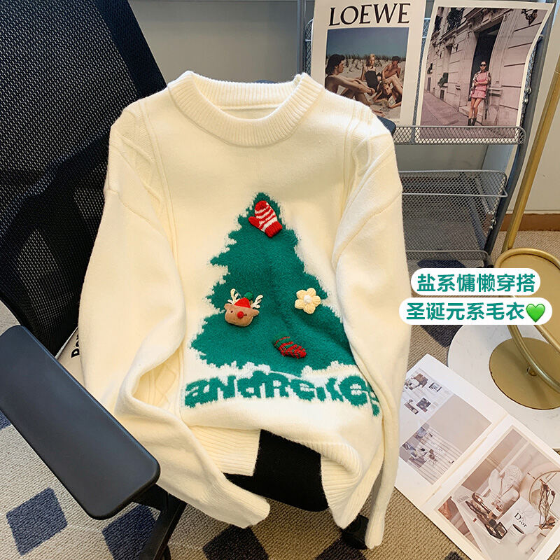 Cute Christmas Sweater Girl Student Winter 2023 New Junior High School Students Korean Style Loose Thickened Sweater