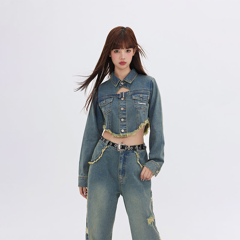 FPMZ Fringed Two-Piece Buckle Denim Jacket